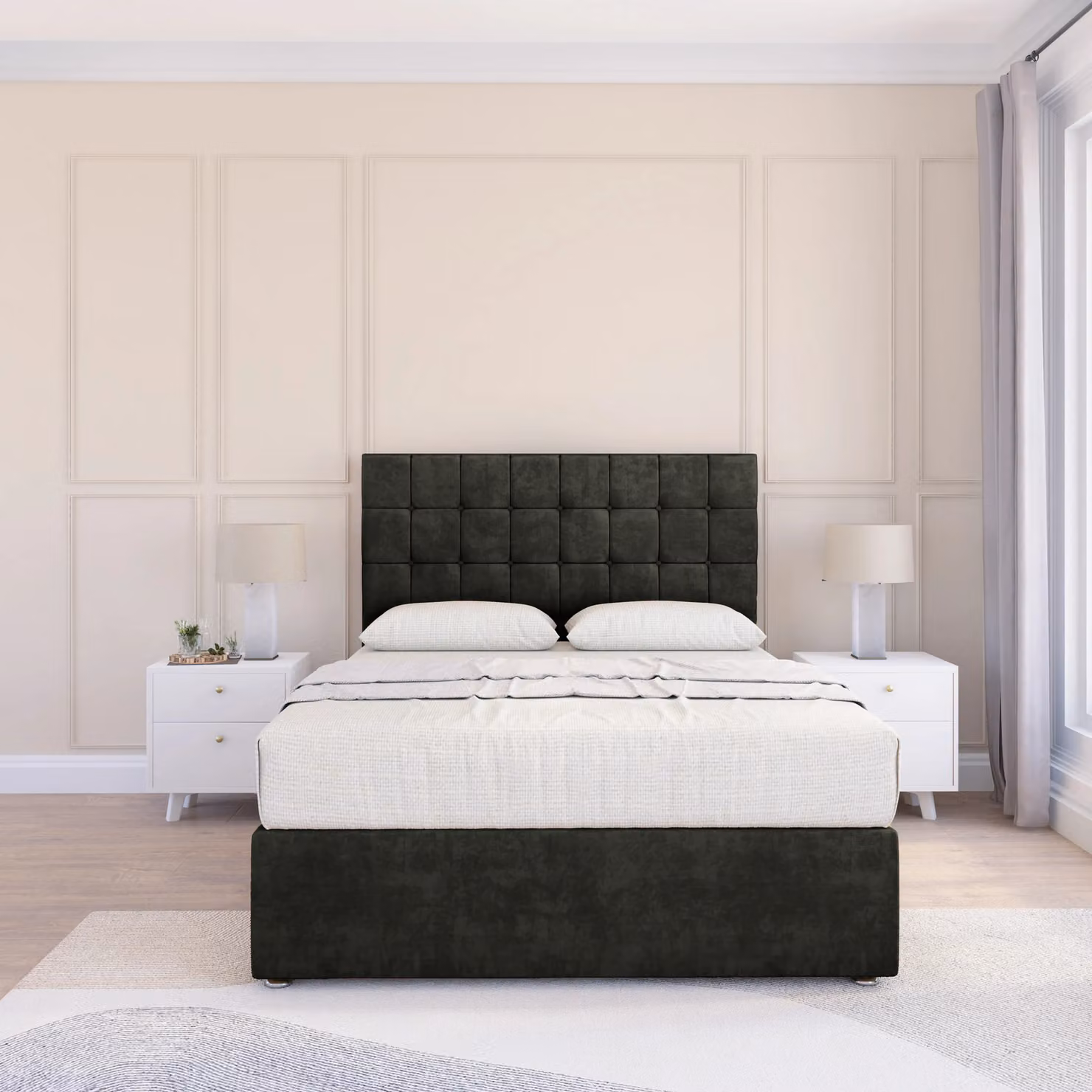 Sloomy Alabama Divan Bed Base and 26 inch Struts Headboard, Grey Velvet, W/D/H: 90 x 200 cm