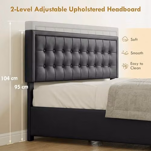 HOMCOM Upholstered Lift Up Ottoman Bed in Black, W/D/H: 150 x 200 x 95 cm – 2