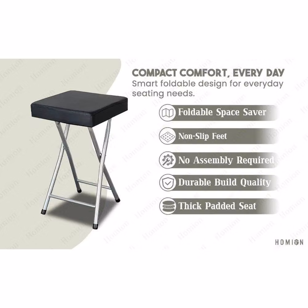 FORGEVIO Set of 2 Folding Stools with Padded Synthetic Leather Cushioned Seats in Black – 2