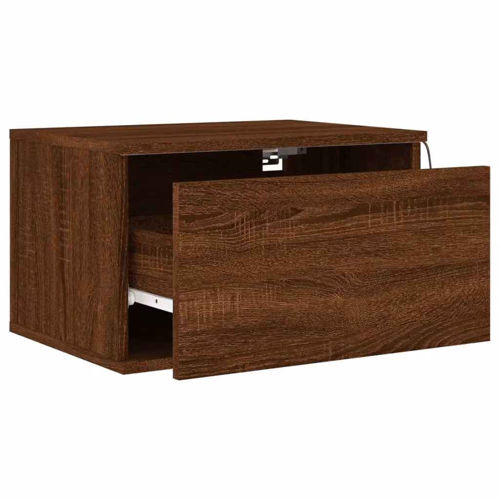 Berkfield Home Wall-mounted Bedside Cabinet with Integrated LED Lights in Brown Oak – 5