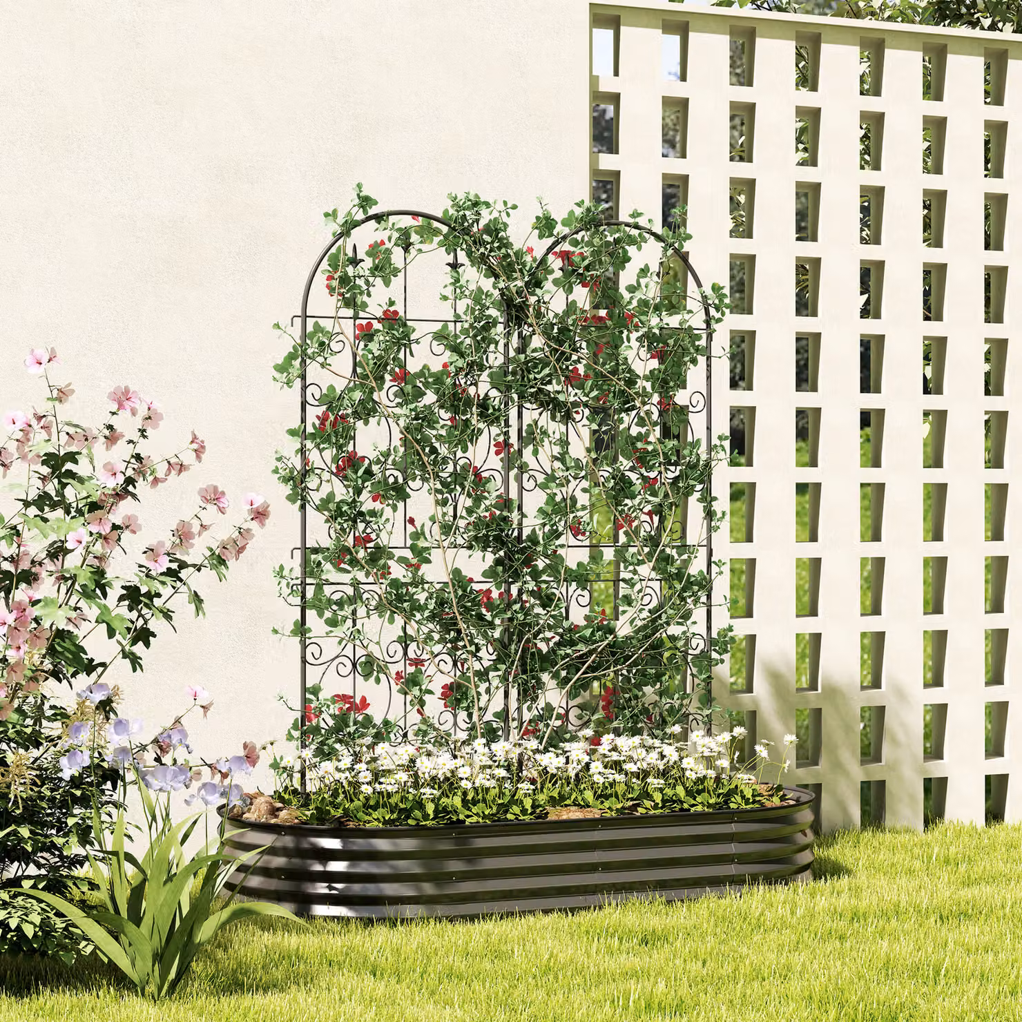 Outsunny Set of 2 Black Powder-Coated Metal Garden Trellis Panels for Climbing Plants, H 150 x W 50 cm – 2