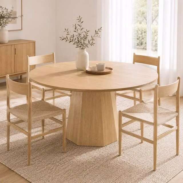 Merax Mid-Century Modern Round Pedestal Dining Table in Brown, W: 120 cm, H: 75 cm