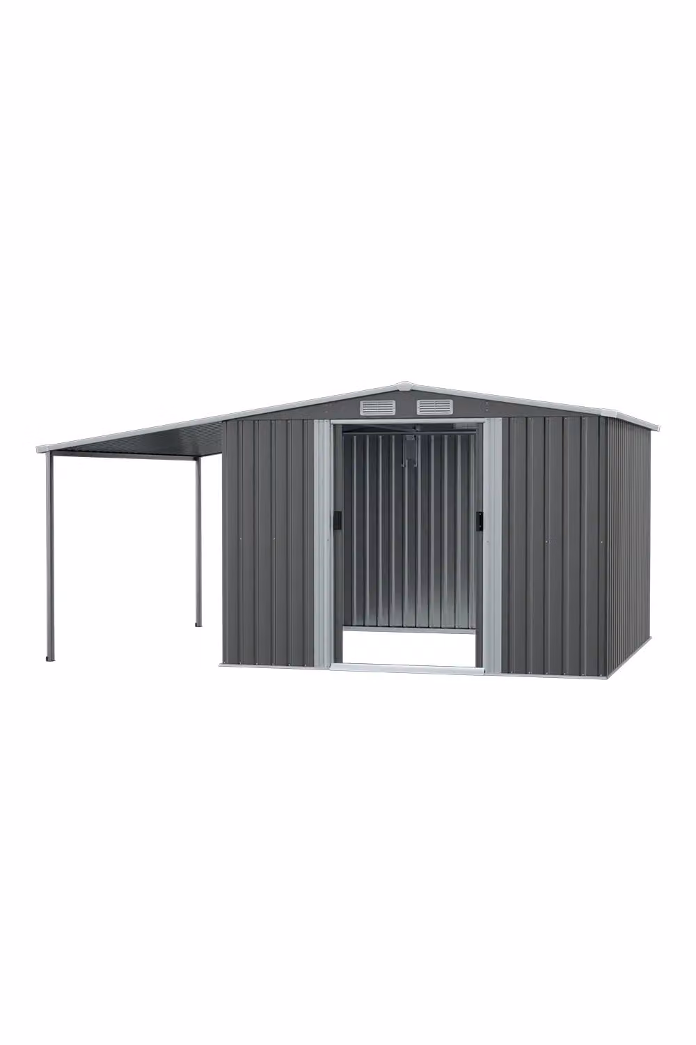 H&O Direct Modern Metal Outdoor Garden Storage Lean-to Shed in Dark Grey with Sliding Pent Roof and Side Vent – 2