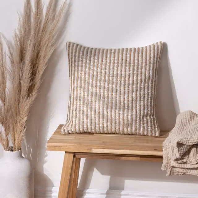Yard Organik Stripe Woven Jute and Cotton Square Cushion in Beige, W/D/H: 45 x 45 x 45 cm