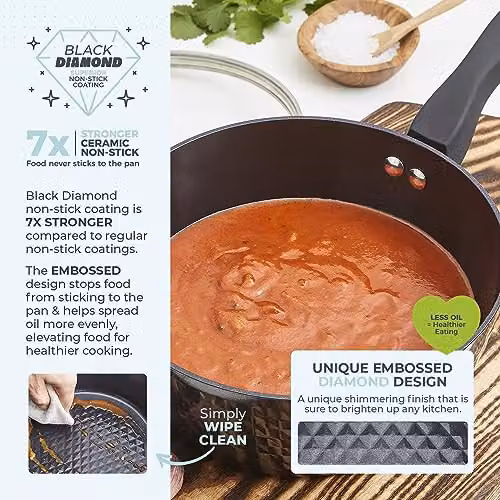 Tower Diamo 3 Piece Black Ceramic Non-Stick Saucepan Set with Glass Lids – 2