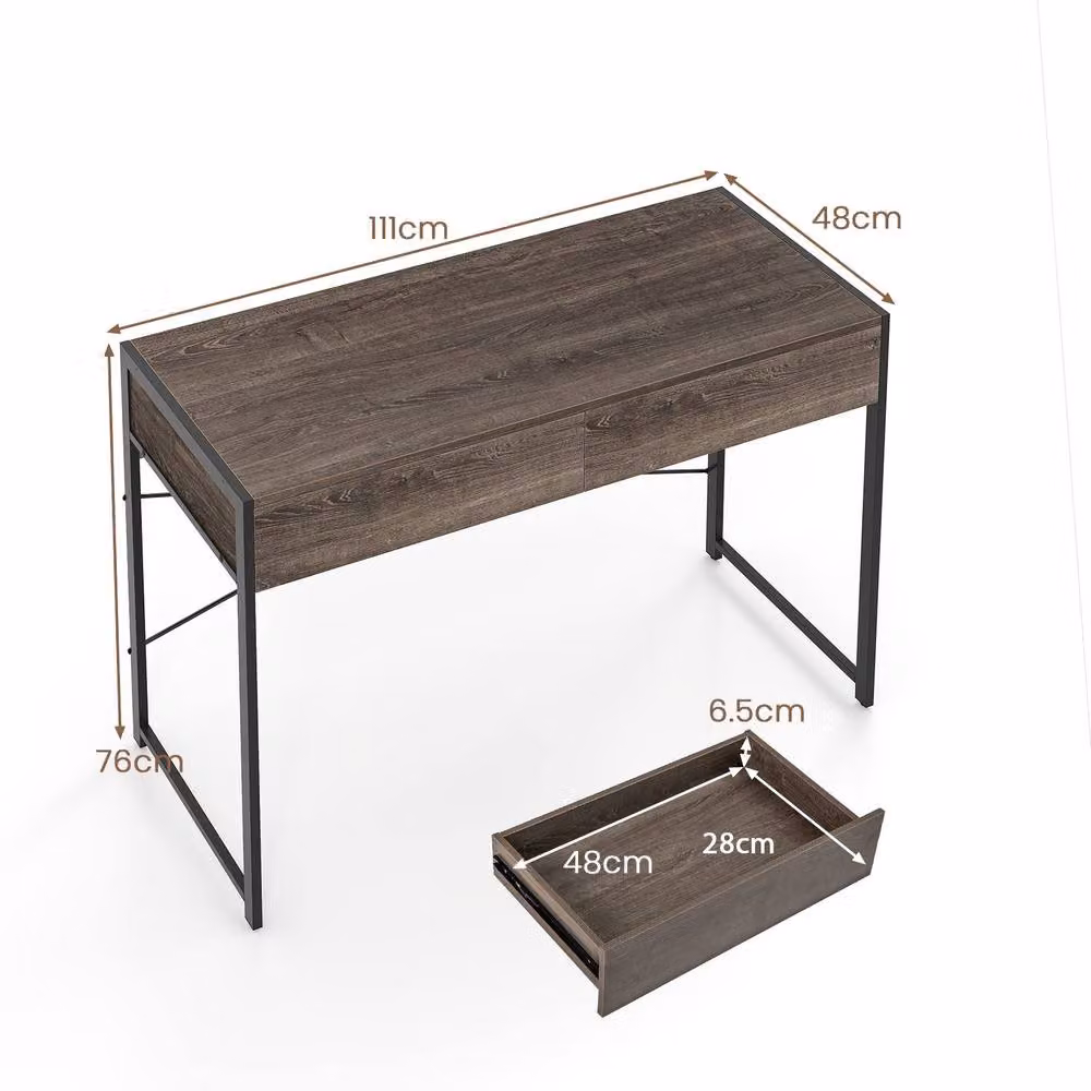 Costway Compact Computer Desk with 2 Drawers in Grey – 2