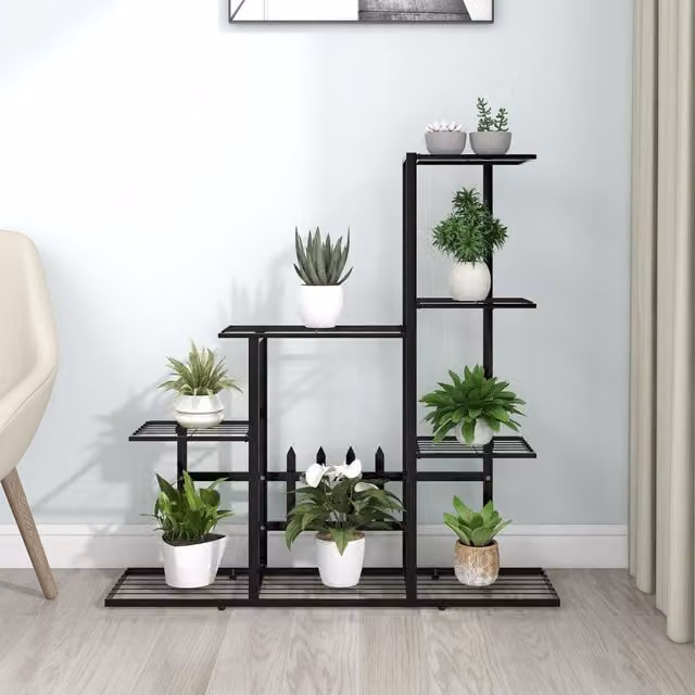 Berkfield Home Black Metal Flower Stand Planter, W/D/H: 94.5 x 25 x 88 cm