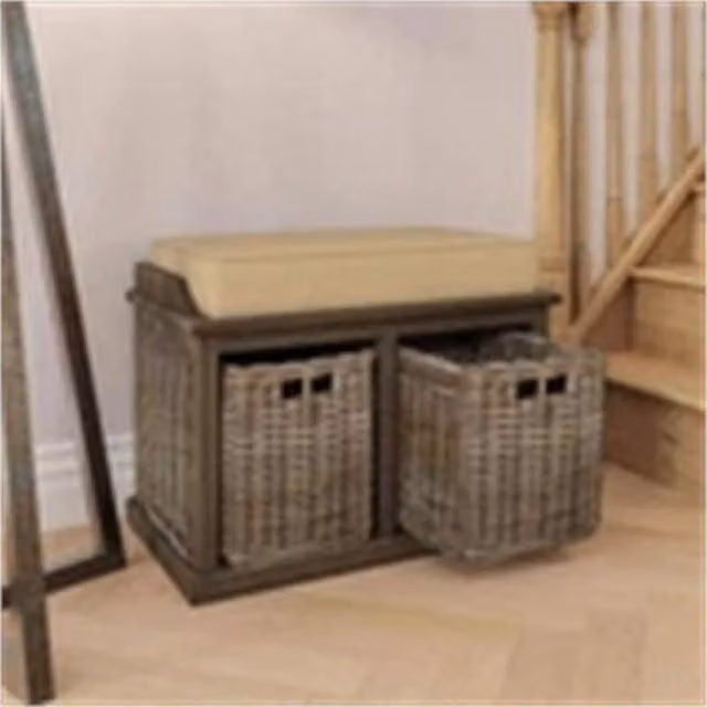 Nordara Brown Rattan and Wood 2 Drawer Storage Bench – 1