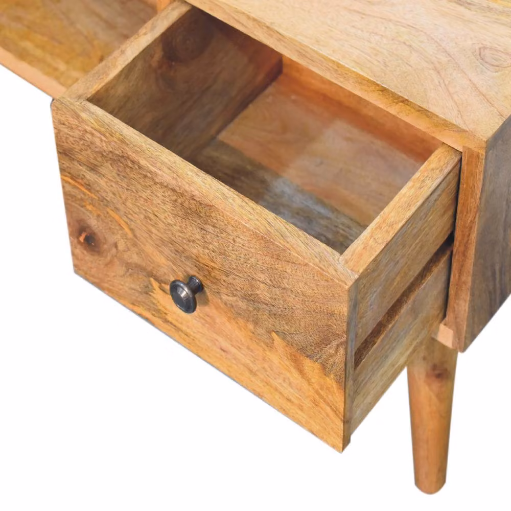 STILVORA Rectangular Mango Wood Coffee Table with 2 Drawers in Light Brown and Light Bronze – 3
