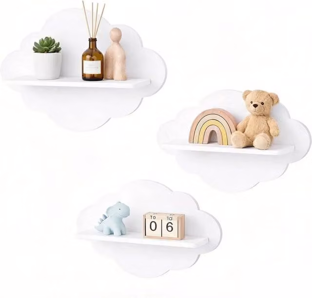 SPETLEK 3-Piece White Cloud Wavy Floating Wall Storage Shelves Set