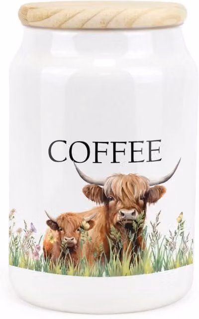 Purely Home Floral Ceramic Coffee Storage Canister in Brown and White