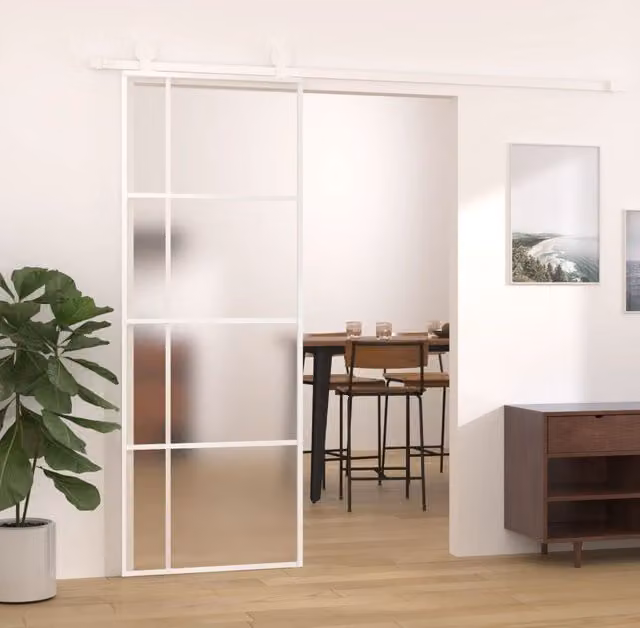 Berkfield Home Modern Sliding Door in White Aluminium and Frosted Glass, W: 76 cm, H: 205 cm – 1