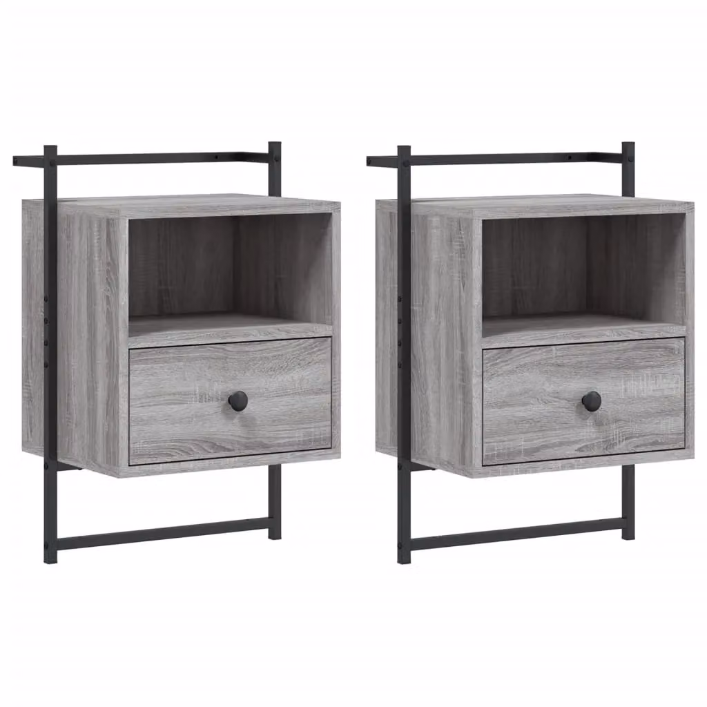 Berkfield Home Set of 2 Wall-mounted Bedside Cabinets in Grey Sonoma, W/D/H: 40 x 30 x 61 cm – 1