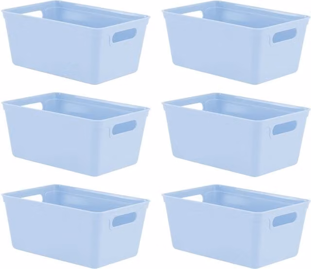 Simpa Set of 6 Plastic Studio Organiser Trays with Handles, 4L, Blue, H 11cm x W 17cm x D 25cm