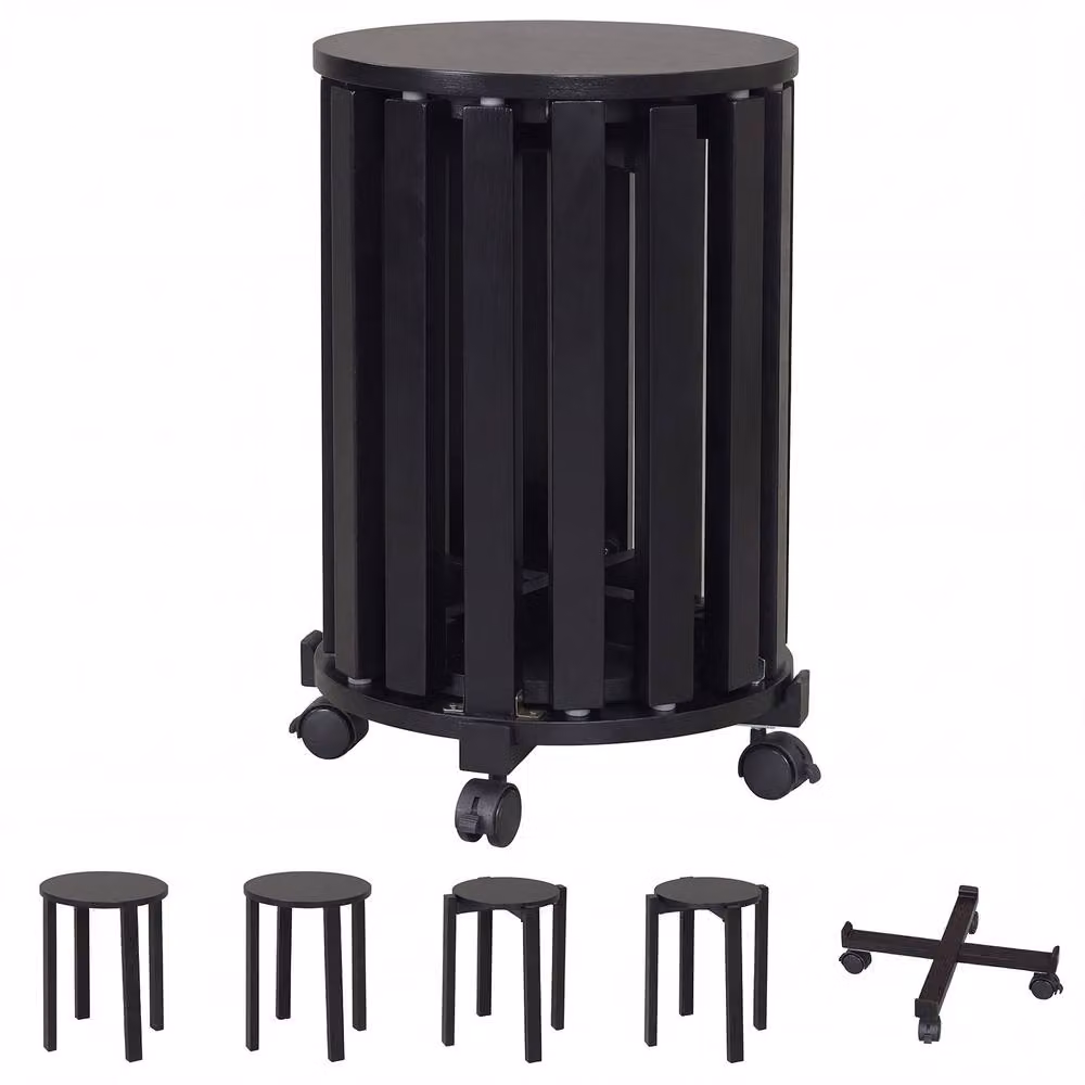 Costway Set of 4 Stackable Wooden Nesting Dining Stools with Rolling Base in Black – 2