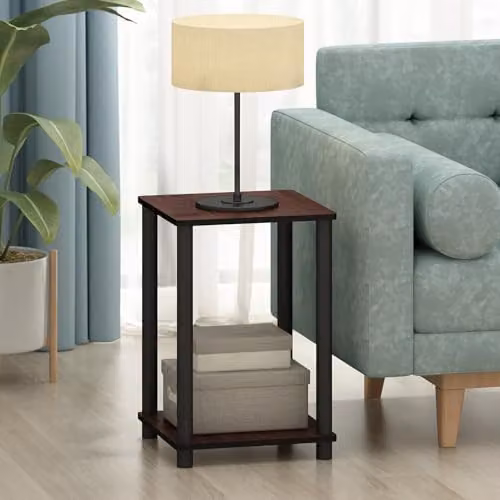 Furinno TURN-N-TUBE Set of 2 Stackable 2-Tier Side Tables with Open Shelves in Dark Cherry – 2