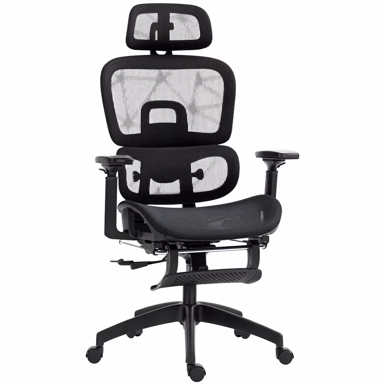 HOMCOM Ergonomic Black Fabric Swivel Office Chair with 3D Armrests and Headrest – 2