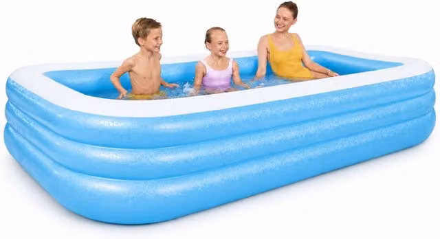 Bestway Deluxe Family Inflatable Rectangular Swimming Pool, Blue