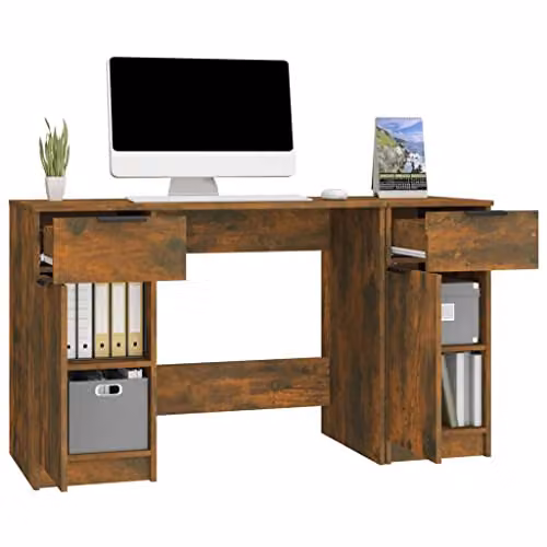 vidaXL Modern Writing Desk with Side Cabinet in Brown Oak Engineered Wood, W: 100 cm, D: 50 cm, H: 75 cm – 4