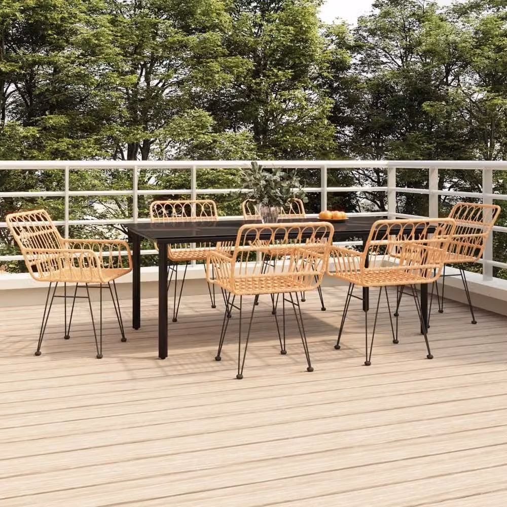 Berkfield Home 7 Piece Brown Poly Rattan Garden Dining Set – 2