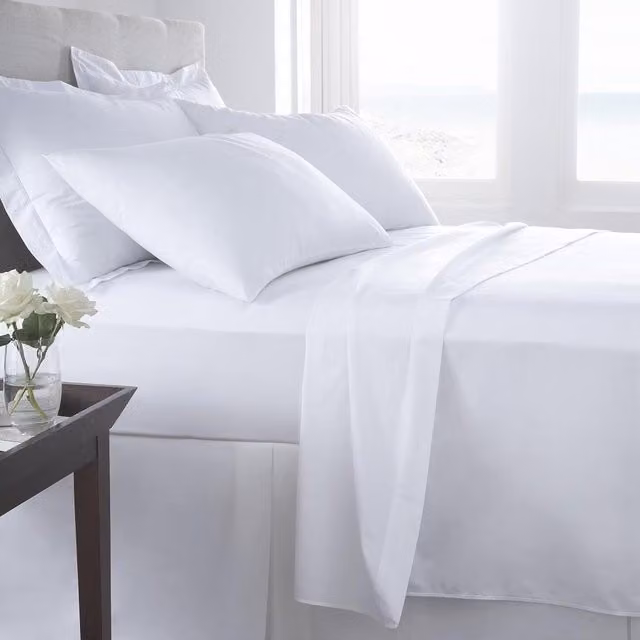 HomeSpace Direct 400 Thread Count Plain Fitted Sheet, White, W/D/H: 90 x 200 cm
