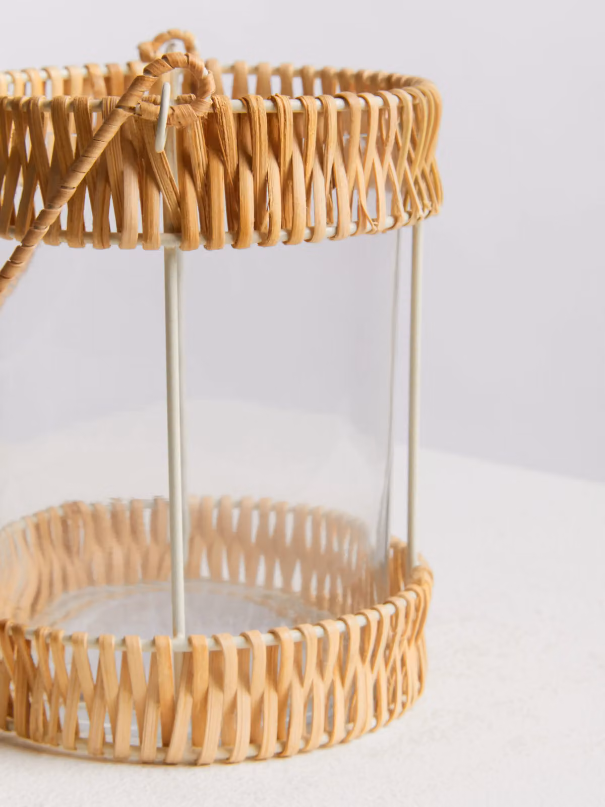 Orsina Natural Rattan Small Lantern in White and Transparent – 2