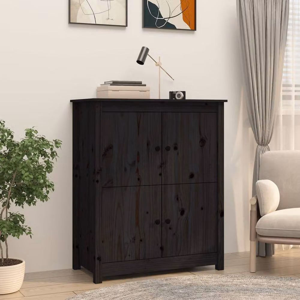 Berkfield Home Black Rustic Solid Wood Pine Sideboard W/D/H: 83 x 41.5 x 100 cm – 2