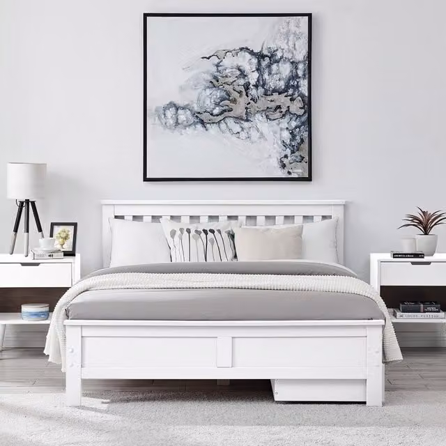 FurnitureboxUK Azure White Pine Wood Double Bed Frame with Drawers W/D/H: 140 x 200 cm