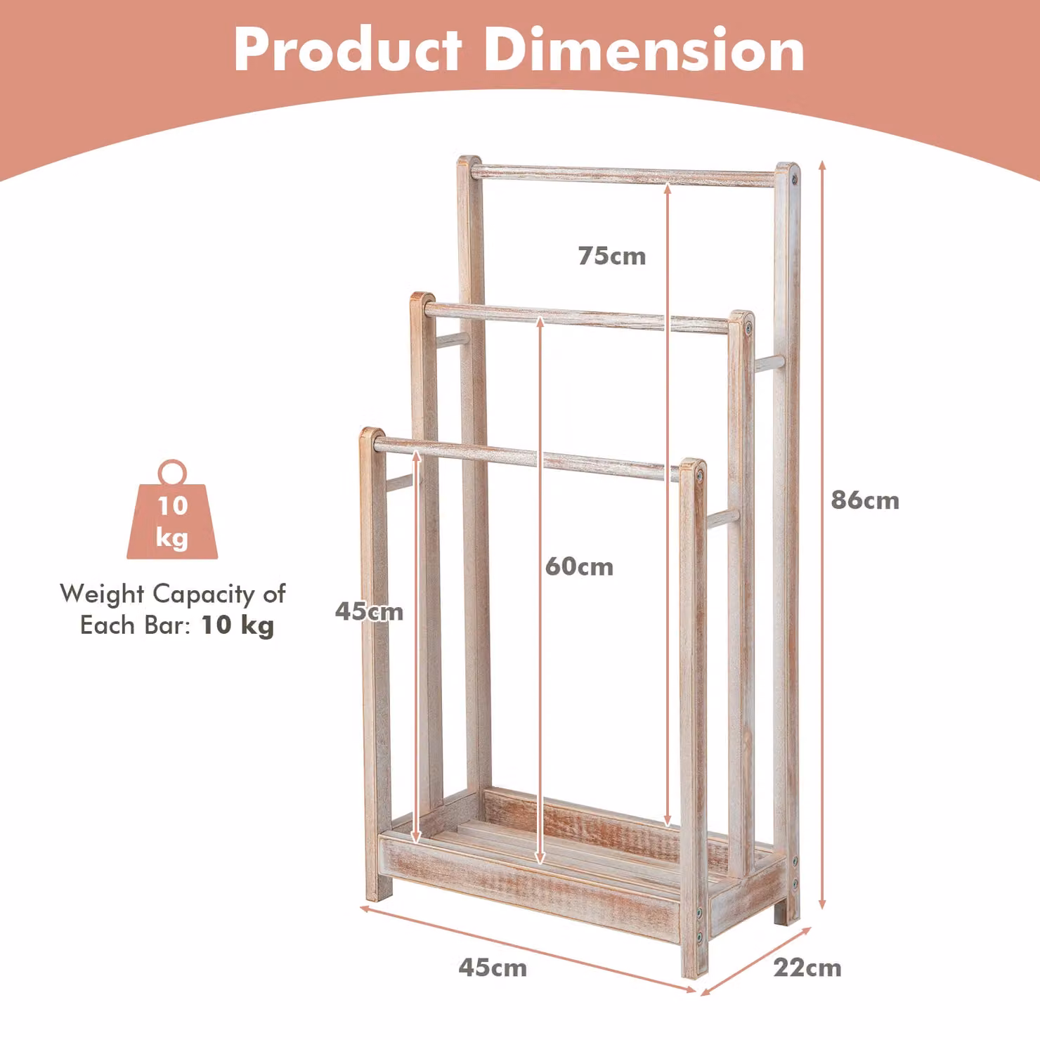 Costway Freestanding 3-Tier Wood Towel Rack and Drying Stand in Brown or Sand – 2