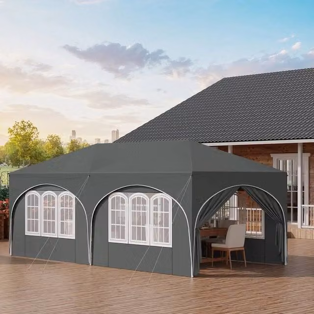 WOLTU Grey Pop Up Folding Gazebo W: 600 cm, D: 300 cm