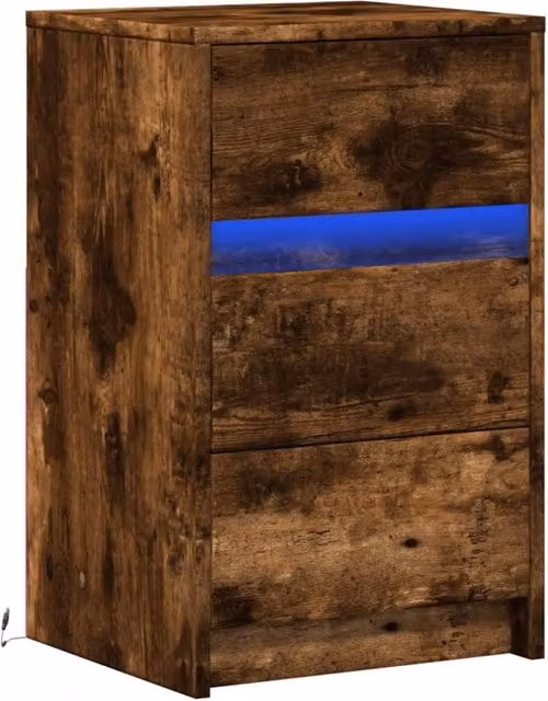 Berkfield Home Modern Bedside Cabinet with Integrated LED Lights in Smoked Oak Brown, W/D/H: 38 x 34 x 61 cm