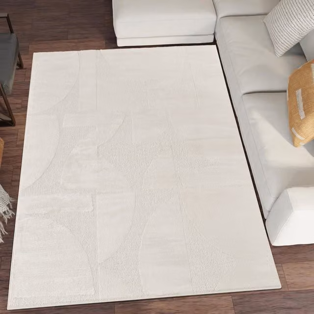 Desire Rugs Modern Geometric Machine Woven Area Rug in Beige and White, W: 290 cm, D: 200 cm