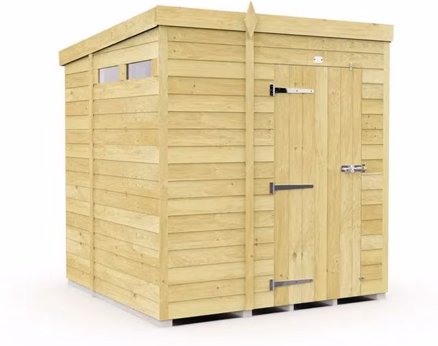 Buttercup Farm Pent Security Wooden Shed with Single Door, Brown, L214 x W185 x H201 cm – 1
