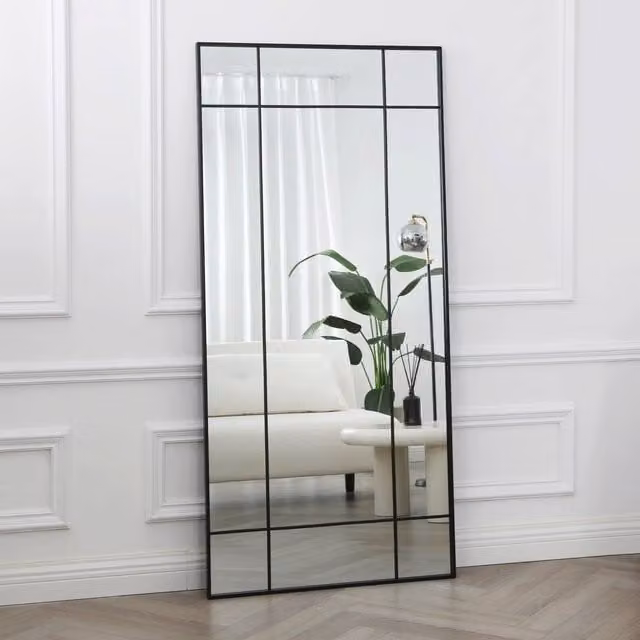 Home Garden Direct Aion Large Industrial Rectangular Wall Mirror with Black Metal Frame, W: 80 cm, H: 170 cm