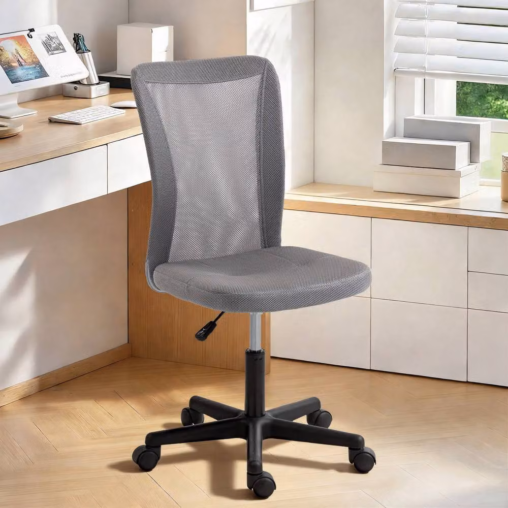 Rolipo Grey Armless Mesh Swivel Office Chair with Adjustable Height – 3