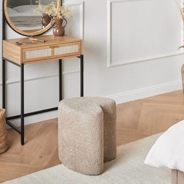 Wyld and Coco Heart-Shaped Pouffe in Light Brown Chenille
