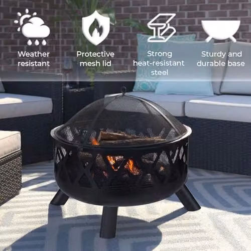 Neo Large Black Outdoor Fire Pit Bowl for Charcoal and Wood Burning – 3