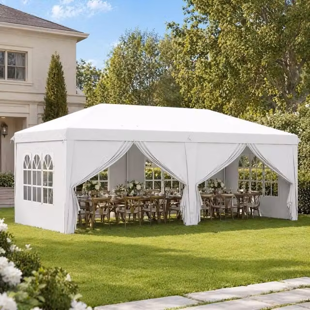 STILVORA Garden Gazebo in White with Removable Walls, W: 6 m, D: 3 m, H: 2.05 m