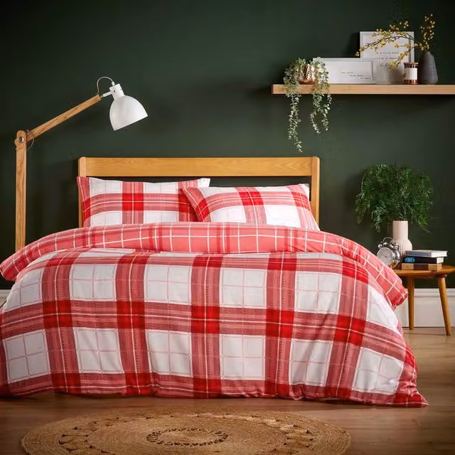 NewEdgeBlinds Red Flannel Duvet Cover, W: 140 cm, H: 200 cm