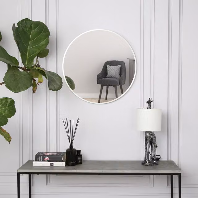 Pandora Round Wall Mirror in Silver by Home Garden Direct, W/D/H: 60 x 60 x 1 cm