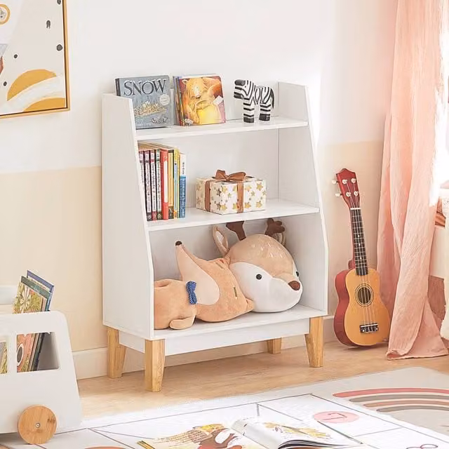 SoBuy Montessori Kids Bookcase in White with Wooden Legs