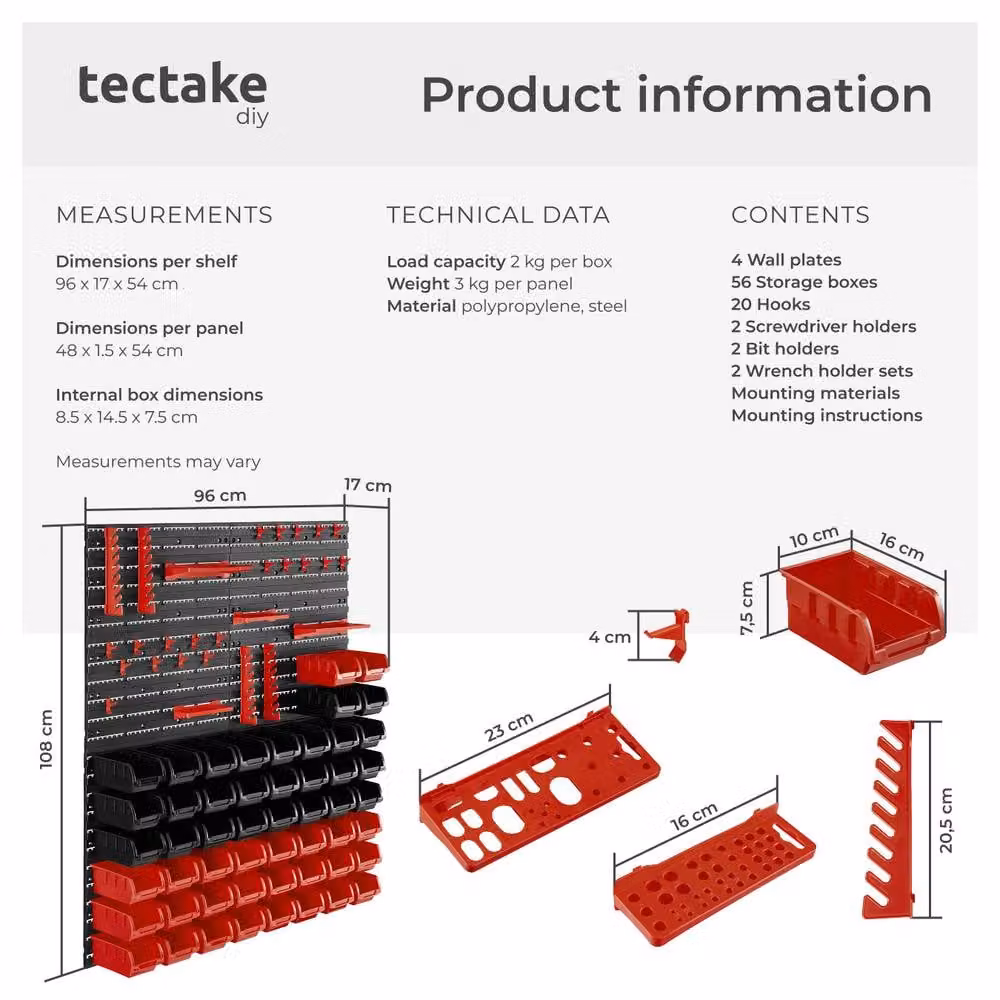 tectake Small Parts Storage in Black and Red Metal and Plastic – 6
