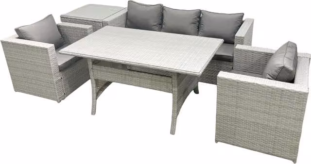 Fimous Garden Dining Set, Outdoor Rattan Furniture Set with Sofa, Dining Table, 2 Chairs and Side Table, Light Grey Mixed