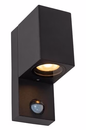 Lucide Zaro Black Aluminium Outdoor Wall Spotlight with Motion and Dusk Sensors, GU10, IP65