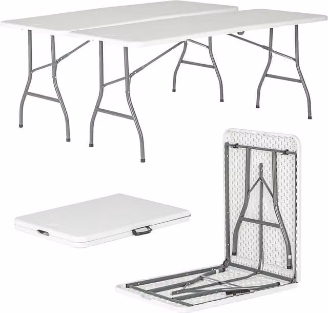 Harbour Housewares Pack of 2 Folding Camping Picnic Tables in White, 180 cm – 1