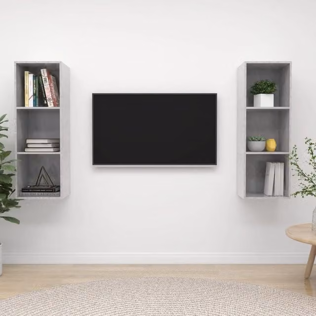 Berkfield Home Set of 2 Wall-mounted TV Cabinets in Concrete Grey Engineered Wood – 1