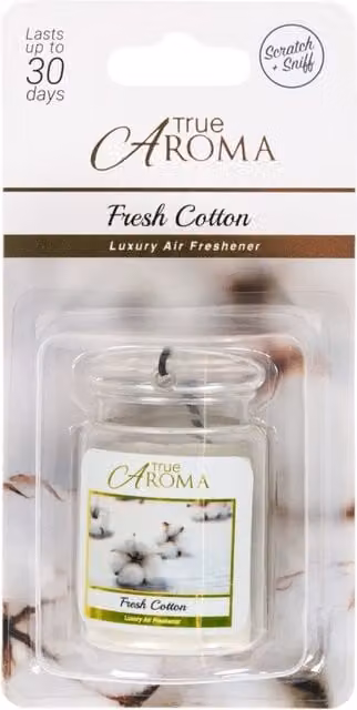 True Aroma Hanging Jar Scented Air Freshener in Fresh Cotton, Transparent