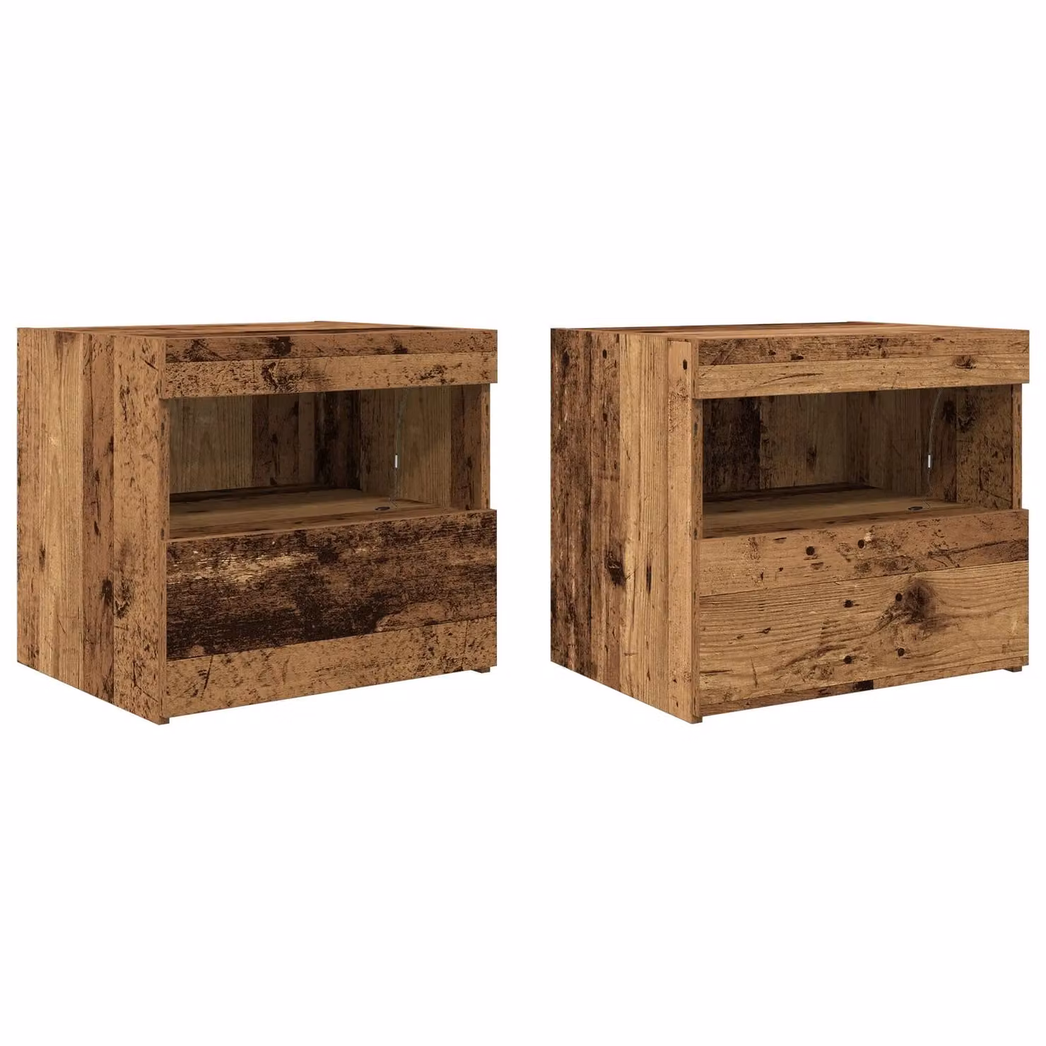 Berkfield Home Set of 2 Rustic Brown Wood Bedside Cabinets with Integrated LED Lighting, W/D/H: 50 x 40 x 45 cm – 1