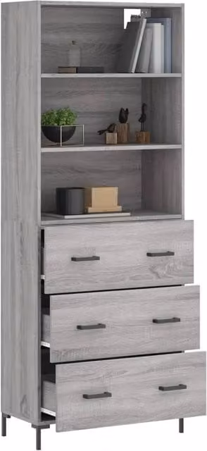 Berkfield Home Grey Sonoma Highboard in Engineered Wood, W/D/H: 69.5 x 34 x 180 cm – 1