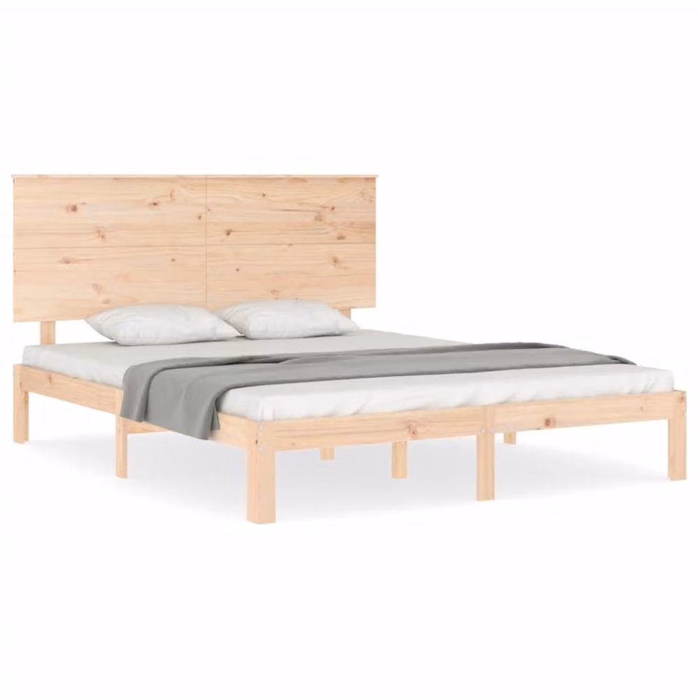 Berkfield Home Beautiful King Size Solid Wood Bed Frame with Headboard in Brown, W/D/H: 153.5 x 153.5 x 82.5 cm – 2